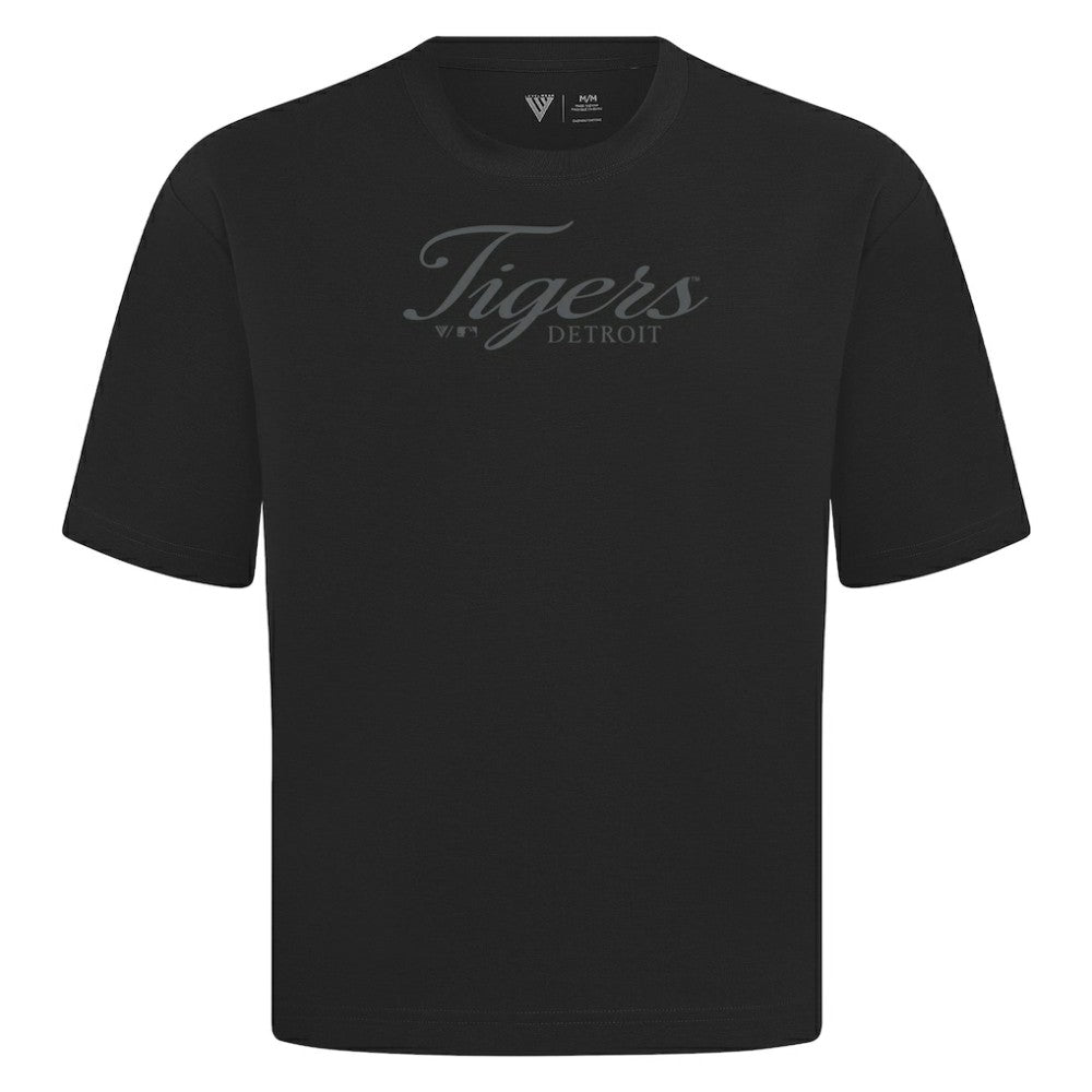 Detroit Tigers Levelwear Ethereal Oversized Luxe Signature Knit T-Shirt Black