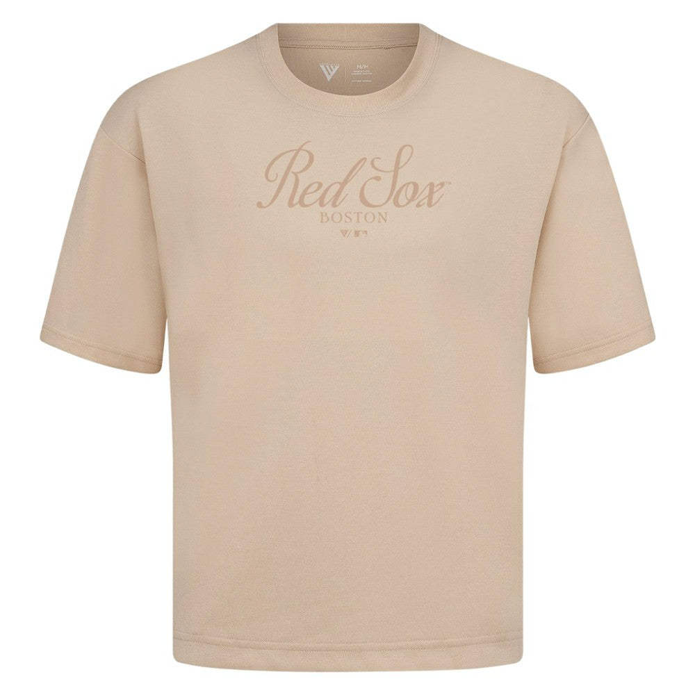 Boston Red Sox Levelwear Ethereal Oversized Luxe Signature Knit T-Shirt Khaki