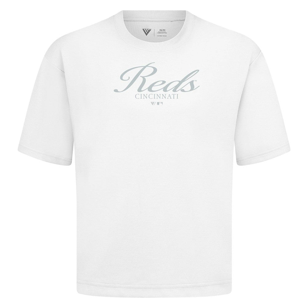 Cincinnati Reds Levelwear Ethereal Oversized Luxe Signature Knit T-Shirt White