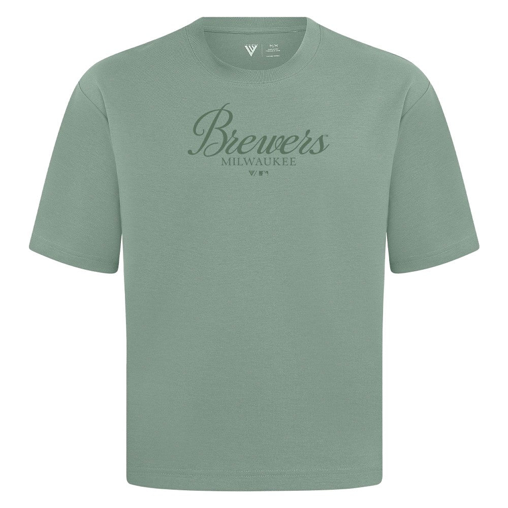 Milwaukee Brewers Levelwear Ethereal Oversized Luxe Signature Knit T-Shirt Green