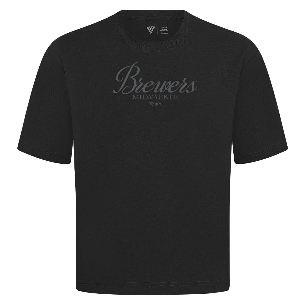 Milwaukee Brewers Levelwear Ethereal Oversized Luxe Signature Knit T-Shirt Black