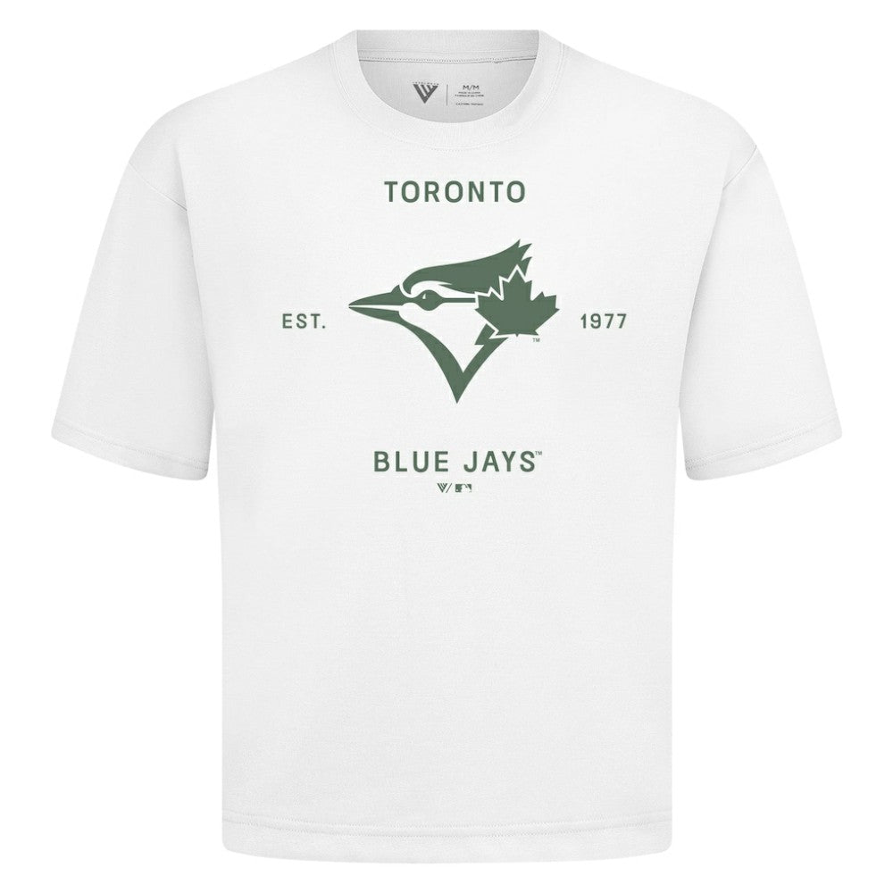 Toronto Blue Jays Levelwear Crossway Oversized Luxe Signature Knit T-Shirt White