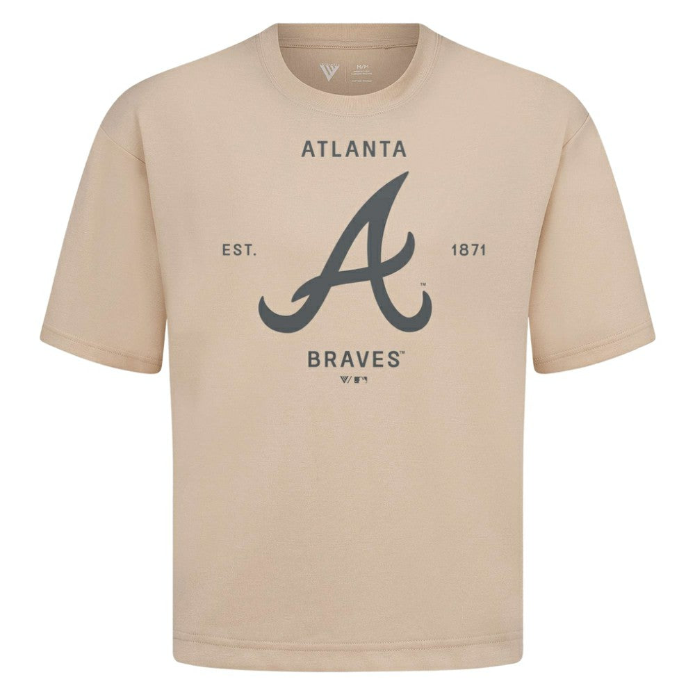 Atlanta Braves Levelwear Crossway Oversized Luxe Signature Knit T-Shirt Khaki