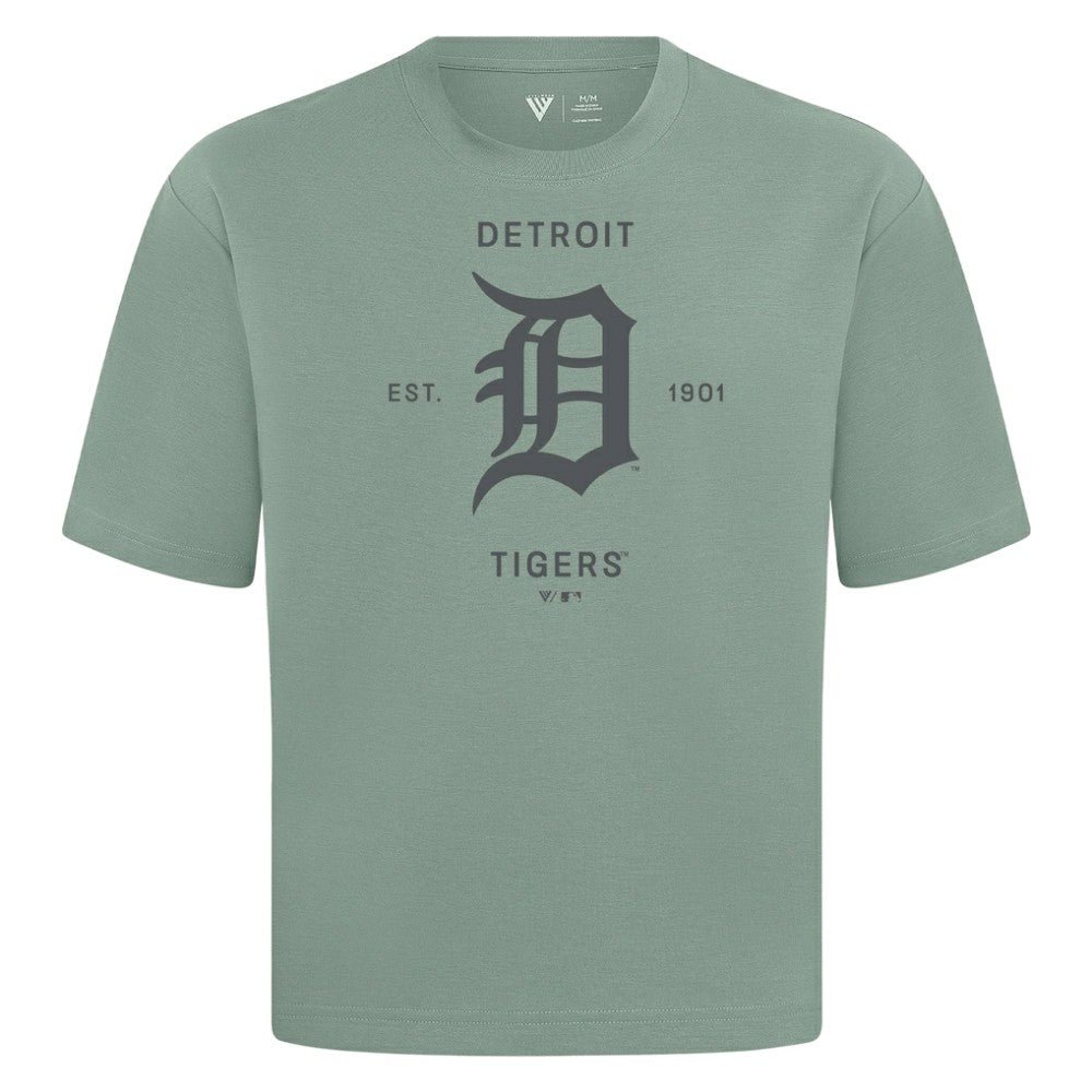Detroit Tigers Levelwear Crossway Oversized Luxe Signature Knit T-Shirt Green
