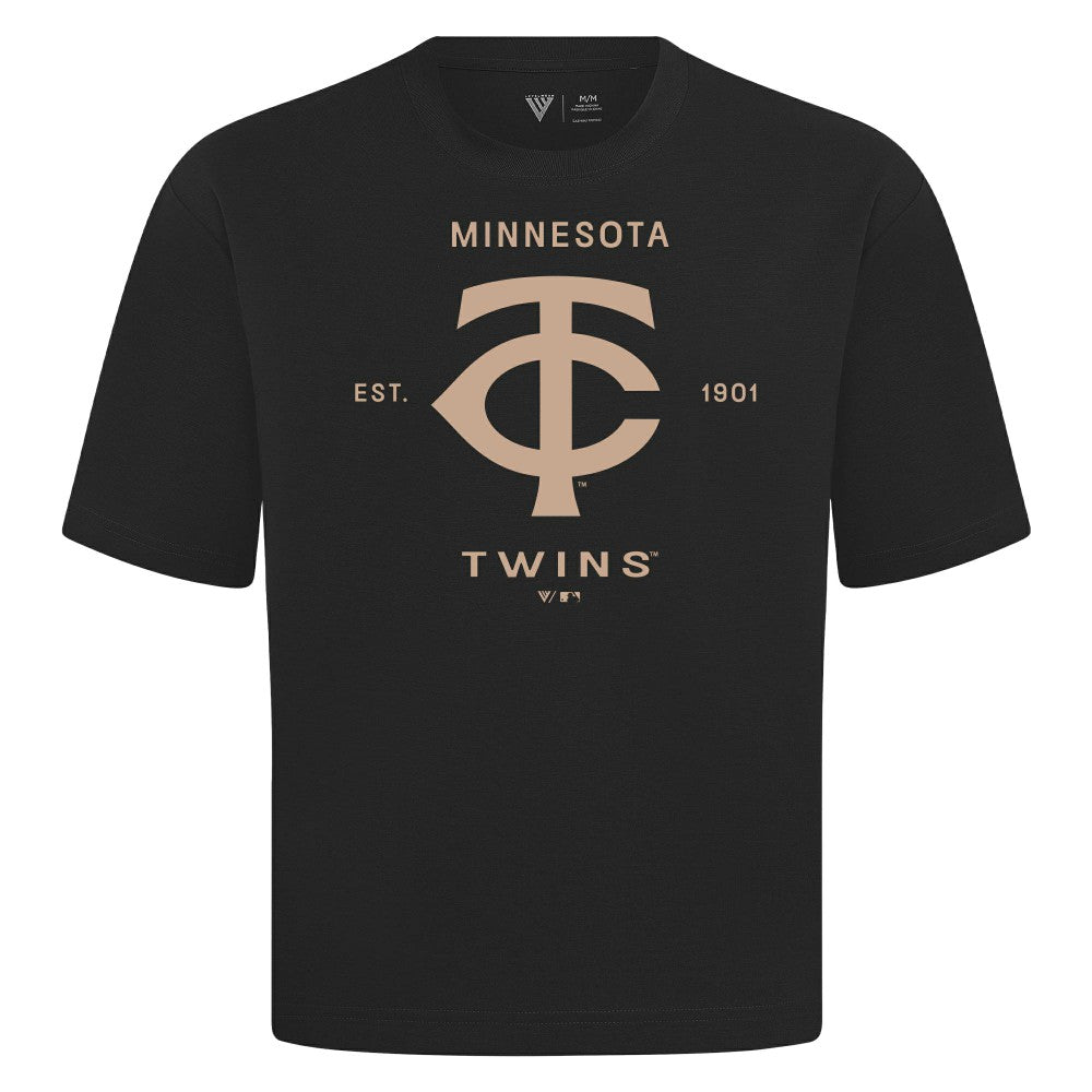 Minnesota Twins Levelwear Crossway Oversized Luxe Signature Knit T-Shirt Black