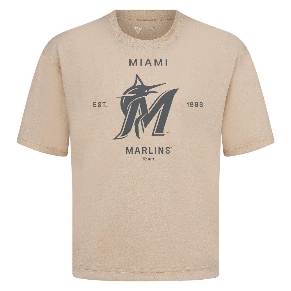 Miami Marlins Levelwear Crossway Oversized Luxe Signature Knit T-Shirt Khaki