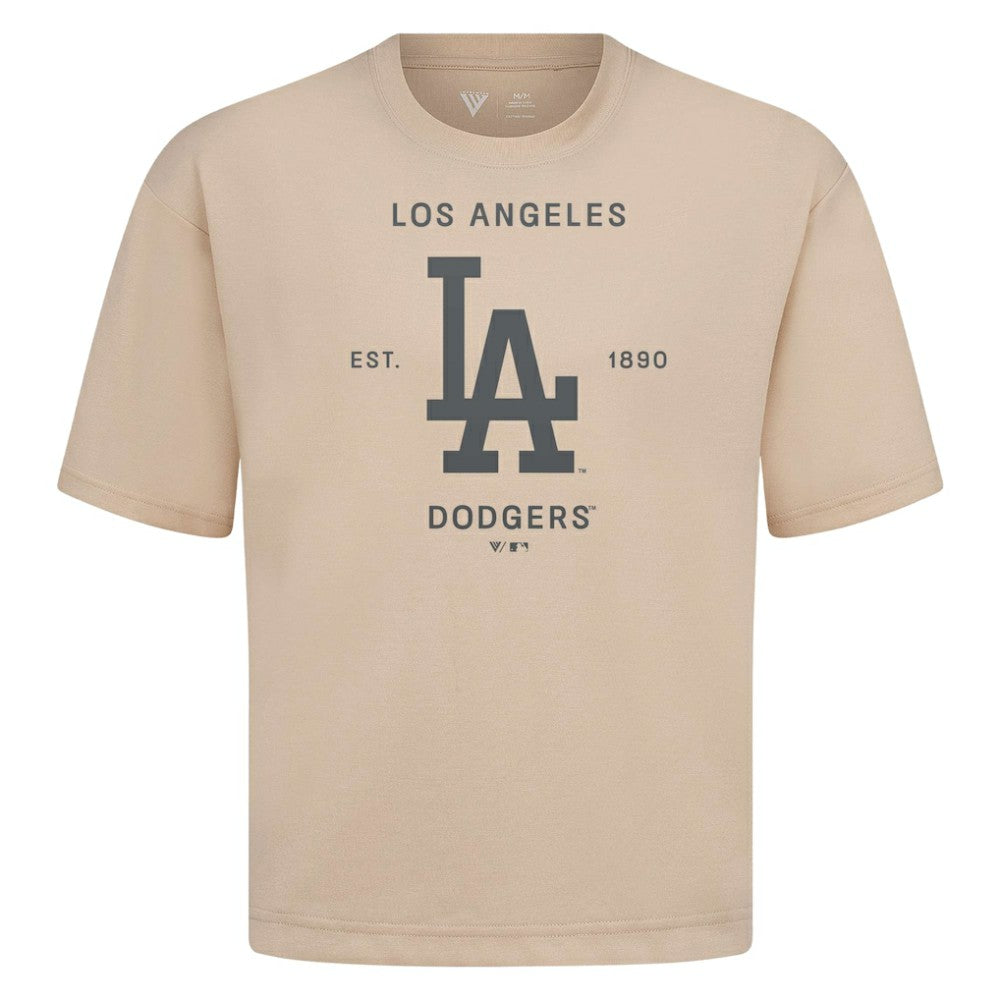 Los Angeles Dodgers Levelwear Crossway Oversized Luxe Signature Knit T-Shirt Khaki
