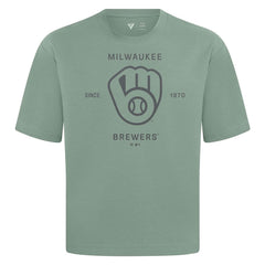 Milwaukee Brewers Levelwear Crossway Oversized Luxe Signature Knit T-Shirt Green