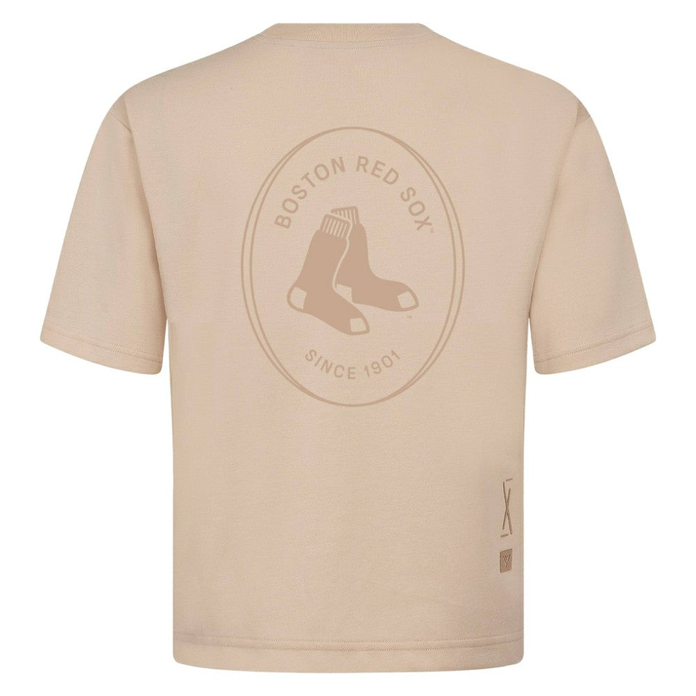 Boston Red Sox Levelwear Register Oversized Luxe Signature Knit T-Shirt Khaki