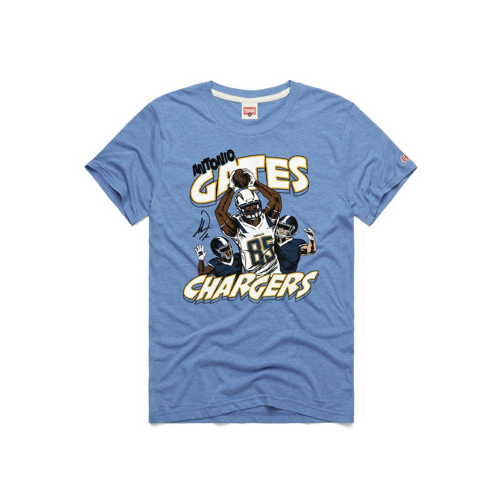 Antonio Gates Los Angeles Chargers Homage Unisex Caricature Retired Player Tri-Blend T-Shirt - Powder Blue for sale