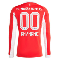 Bayern Munich 2025/26 Home Replica Long Sleeve Custom Jersey - Red sale