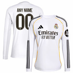 Real Madrid 2025/26 Home Replica Long Sleeve Custom Jersey - White on sale