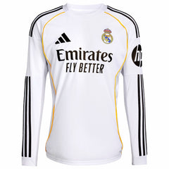 Real Madrid 2025/26 Home Replica Long Sleeve Custom Jersey - White on sale