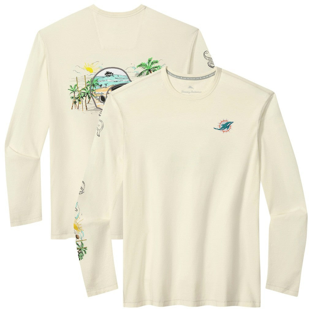 Miami Dolphins Oasis Endzone Lux Long Sleeve T-Shirt - Cream sale