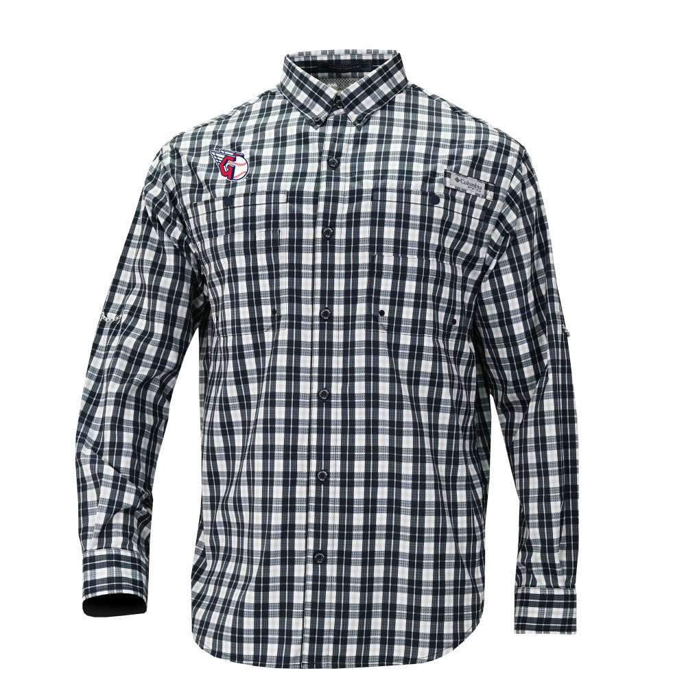 Cleveland Guardians Super Tamiami Omni-Shade Long Sleeve Button-Down Shirt Navy
