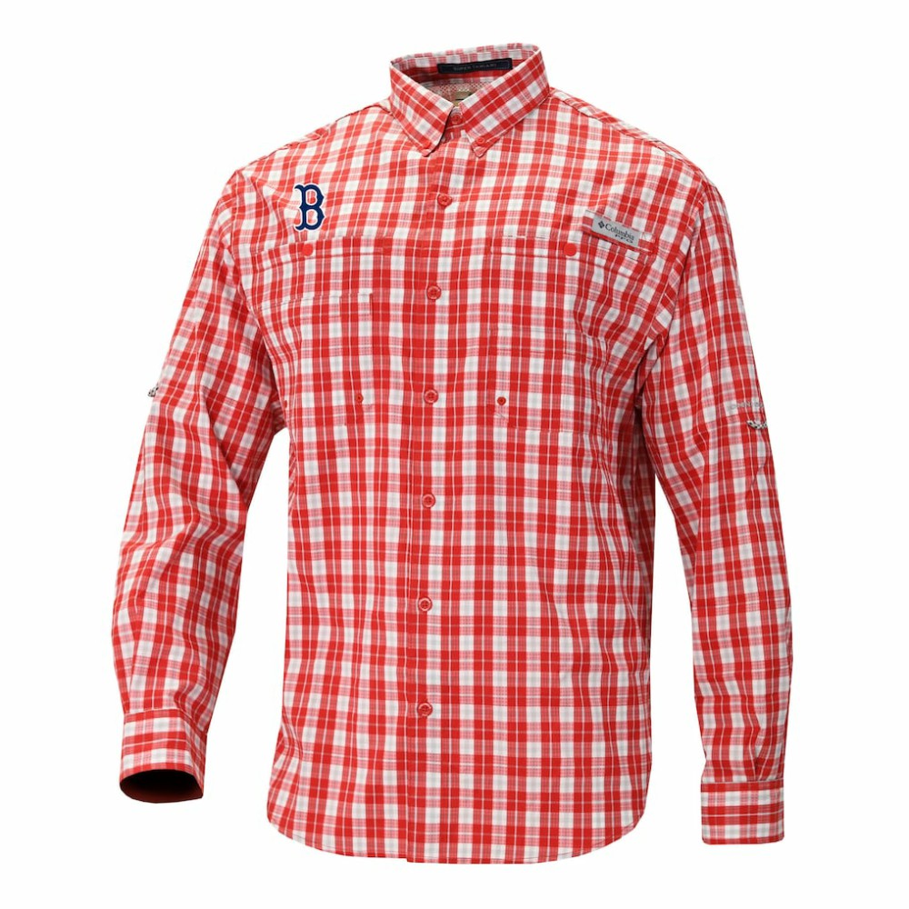 Boston Red Sox Super Tamiami Omni-Shade Long Sleeve Button-Down Shirt Red