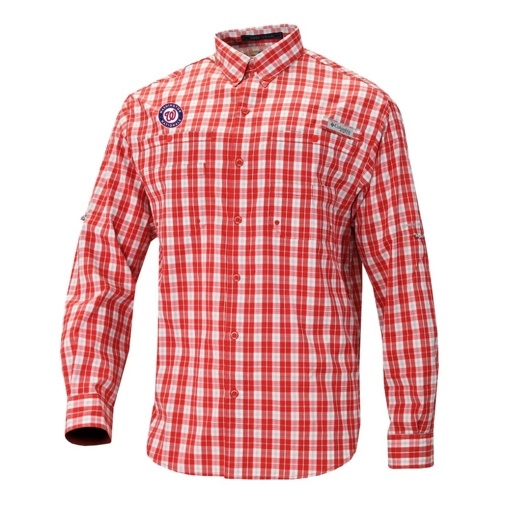 Washington Nationals Super Tamiami Omni-Shade Long Sleeve Button-Down Shirt Red