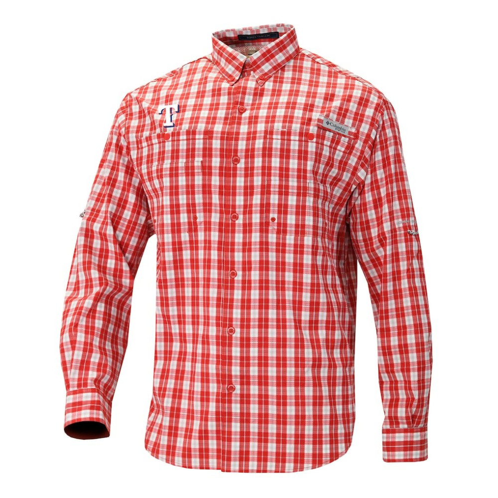 Texas Rangers Super Tamiami Omni-Shade Long Sleeve Button-Down Shirt Red