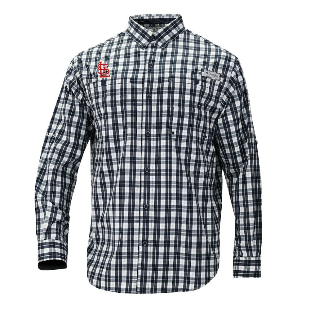 St. Louis Cardinals Super Tamiami Omni-Shade Long Sleeve Button-Down Shirt Navy