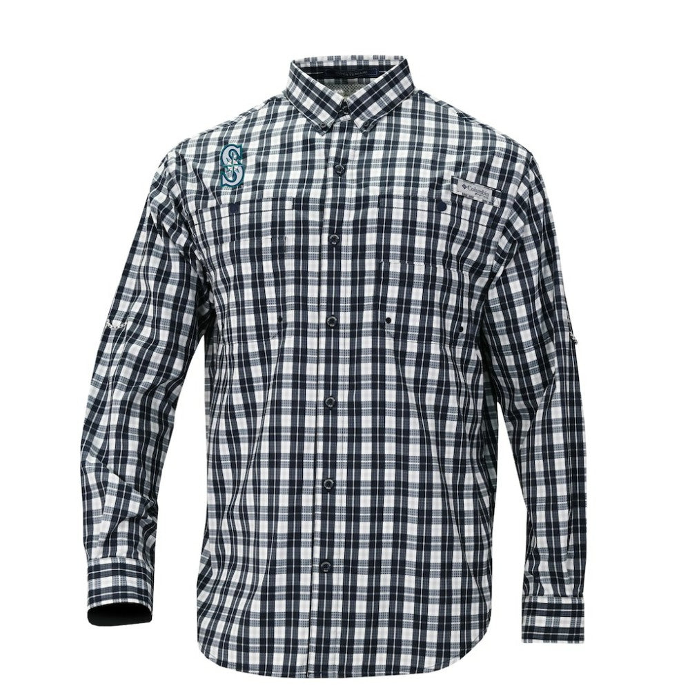Seattle Mariners Super Tamiami Omni-Shade Long Sleeve Button-Down Shirt Navy