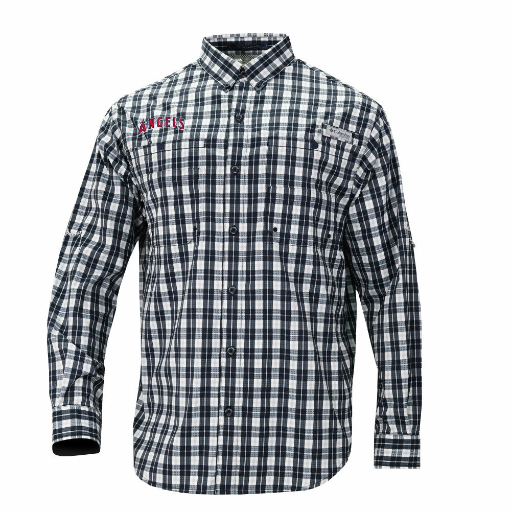 Los Angeles Angels Super Tamiami Omni-Shade Long Sleeve Button-Down Shirt Navy