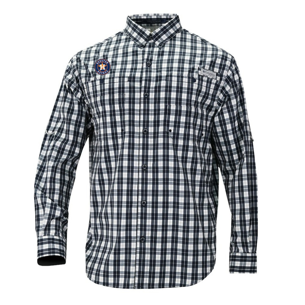 Houston Astros Super Tamiami Omni-Shade Long Sleeve Button-Down Shirt Navy