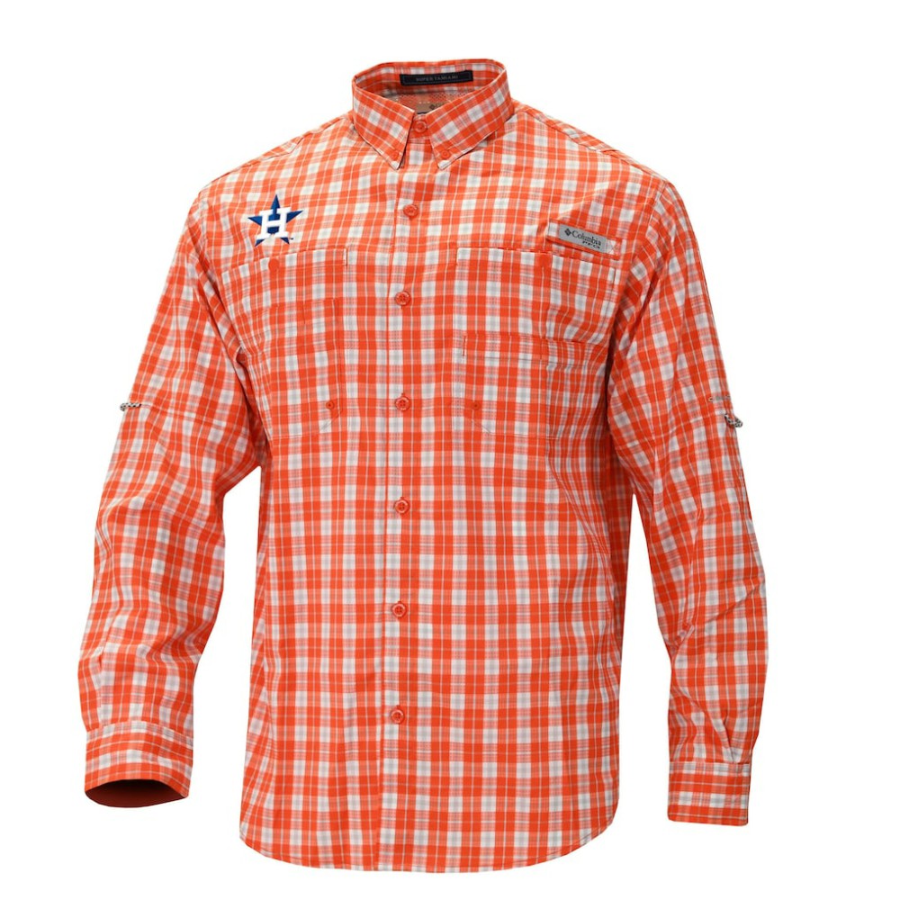 Houston Astros Super Tamiami Omni-Shade Long Sleeve Button-Down Shirt Orange