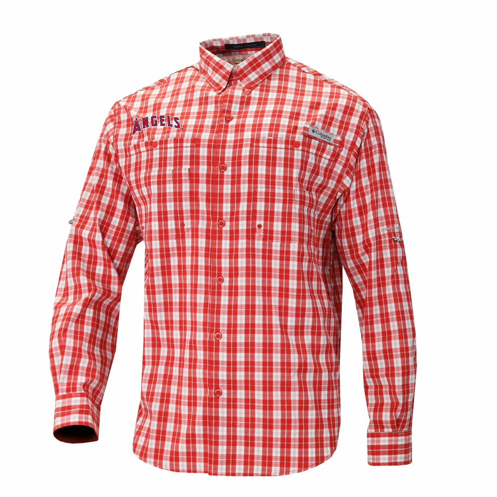 Los Angeles Angels Super Tamiami Omni-Shade Long Sleeve Button-Down Shirt Red