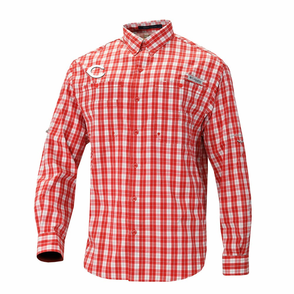 Cincinnati Reds Super Tamiami Omni-Shade Long Sleeve Button-Down Shirt Red