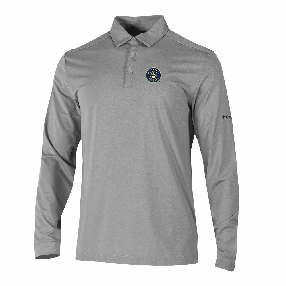Milwaukee Brewers Omni-Wick Pin High Long Sleeve Polo Gray