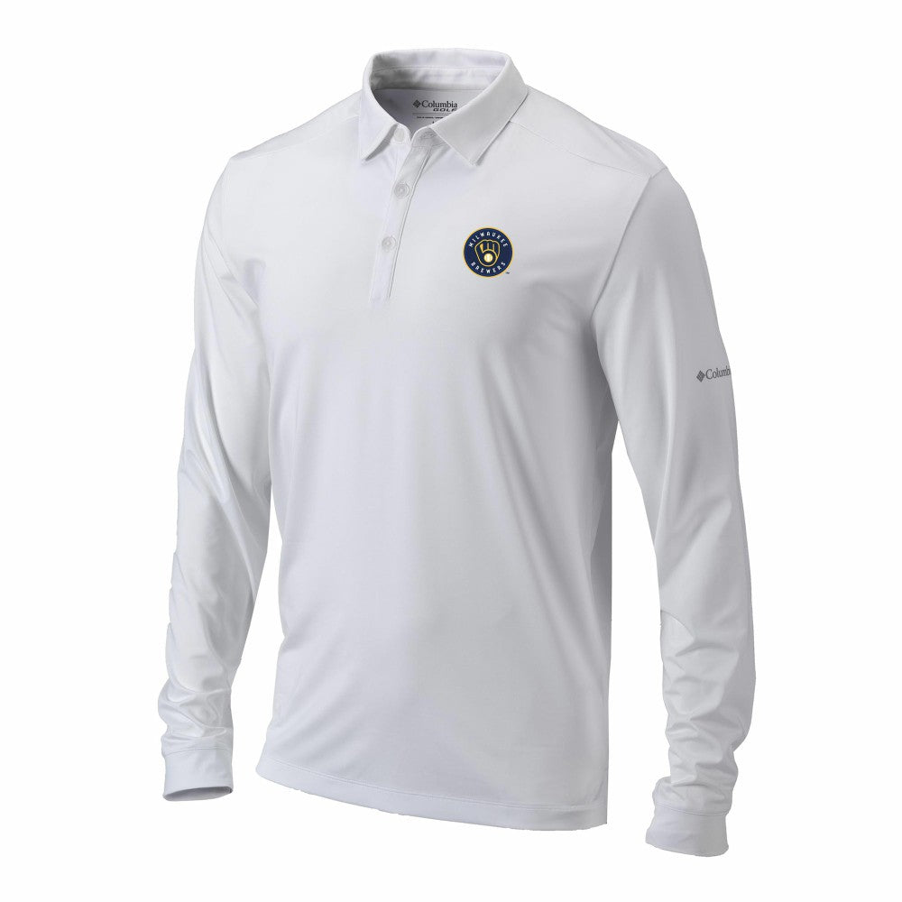 Milwaukee Brewers Omni-Wick Pin High Long Sleeve Polo White