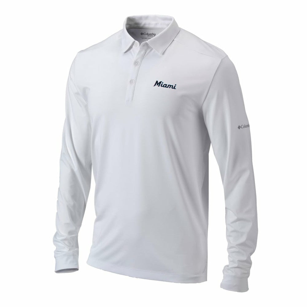 Miami Marlins Omni-Wick Pin High Long Sleeve Polo White
