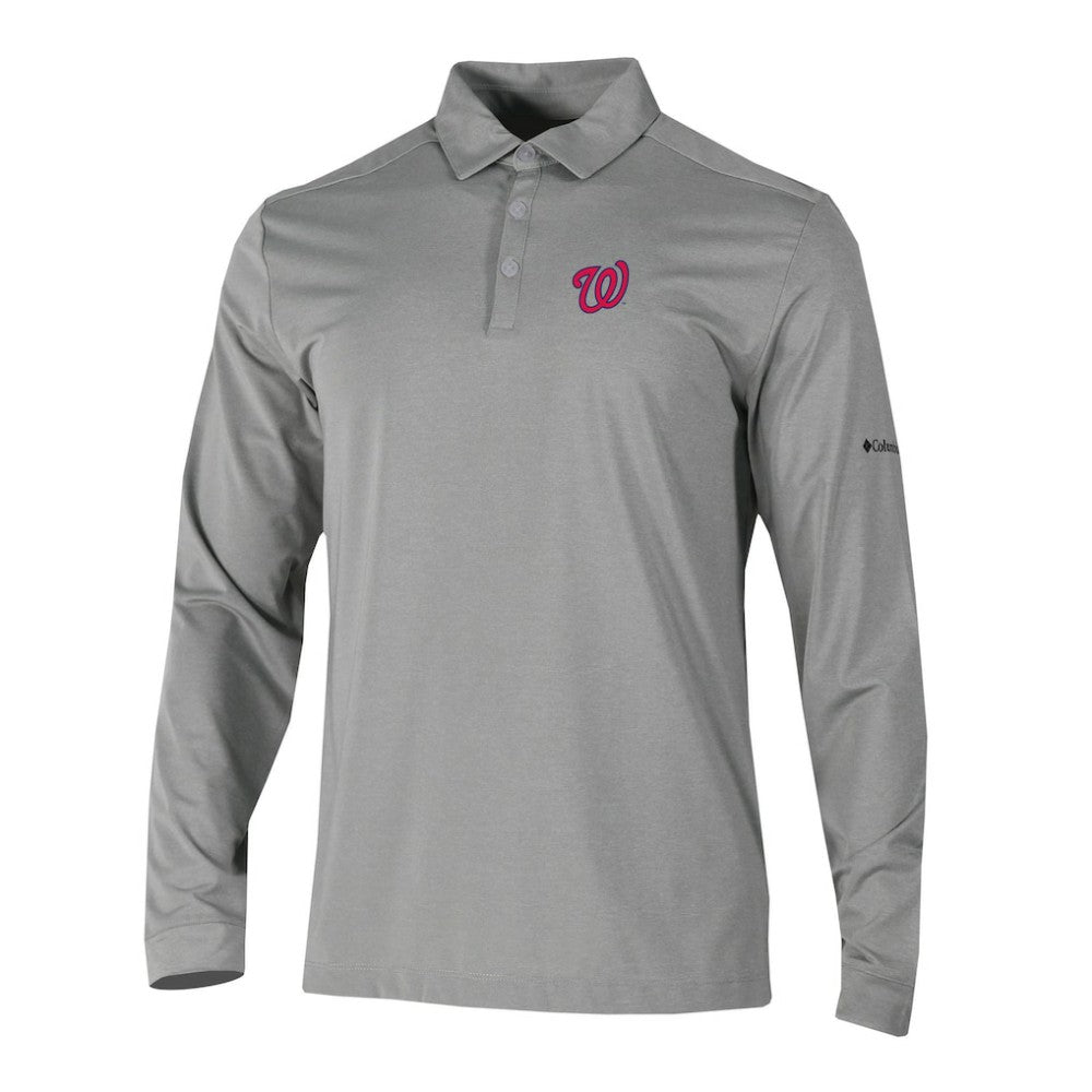 Washington Nationals Omni-Wick Pin High Long Sleeve Polo Gray