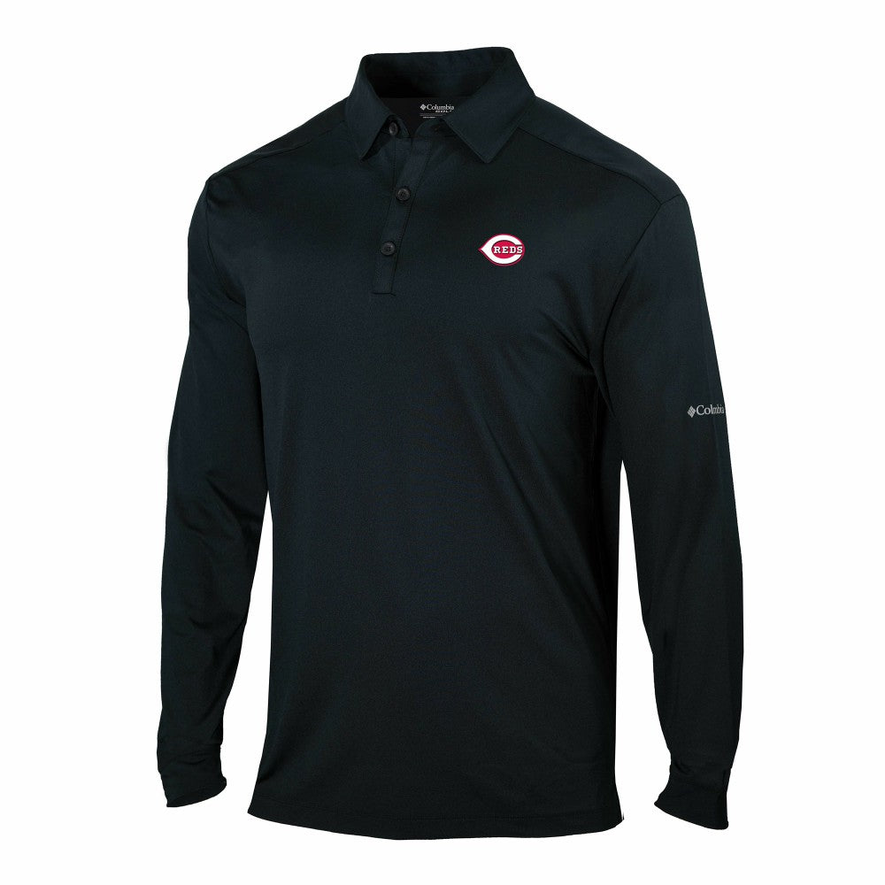 Cincinnati Reds Omni-Wick Pin High Long Sleeve Polo Black