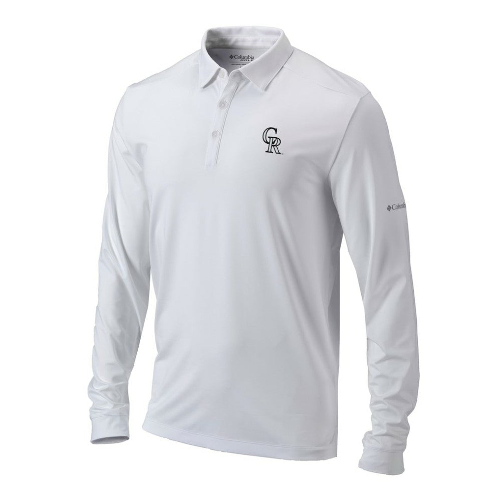 Colorado Rockies Omni-Wick Pin High Long Sleeve Polo White