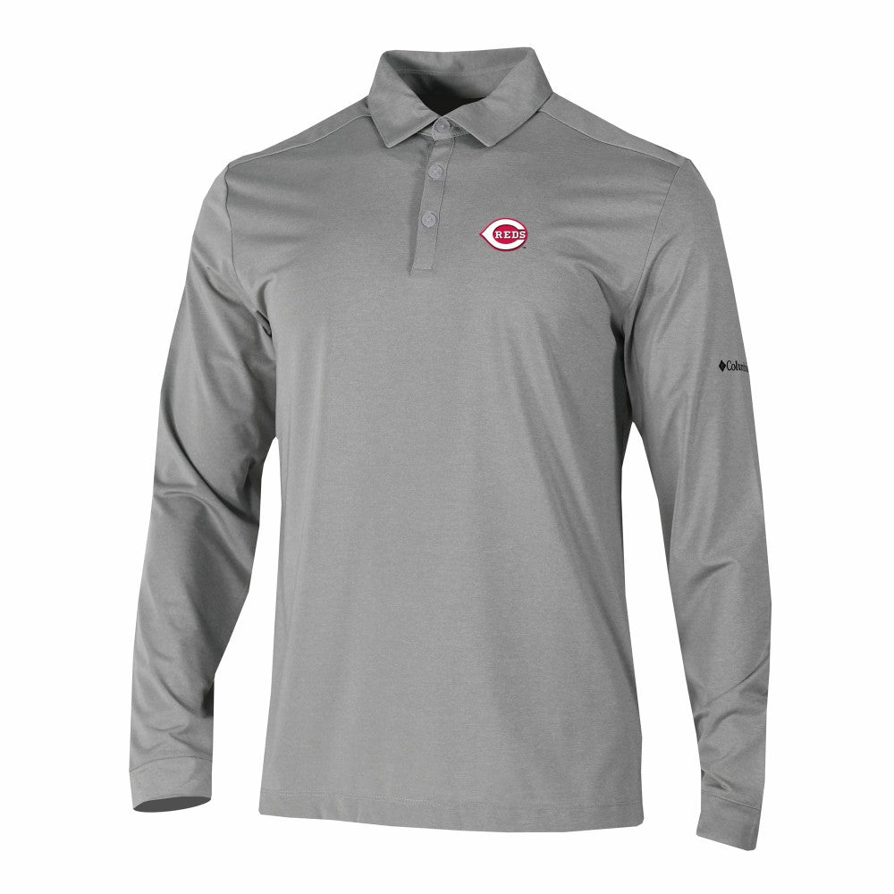 Cincinnati Reds Omni-Wick Pin High Long Sleeve Polo Gray