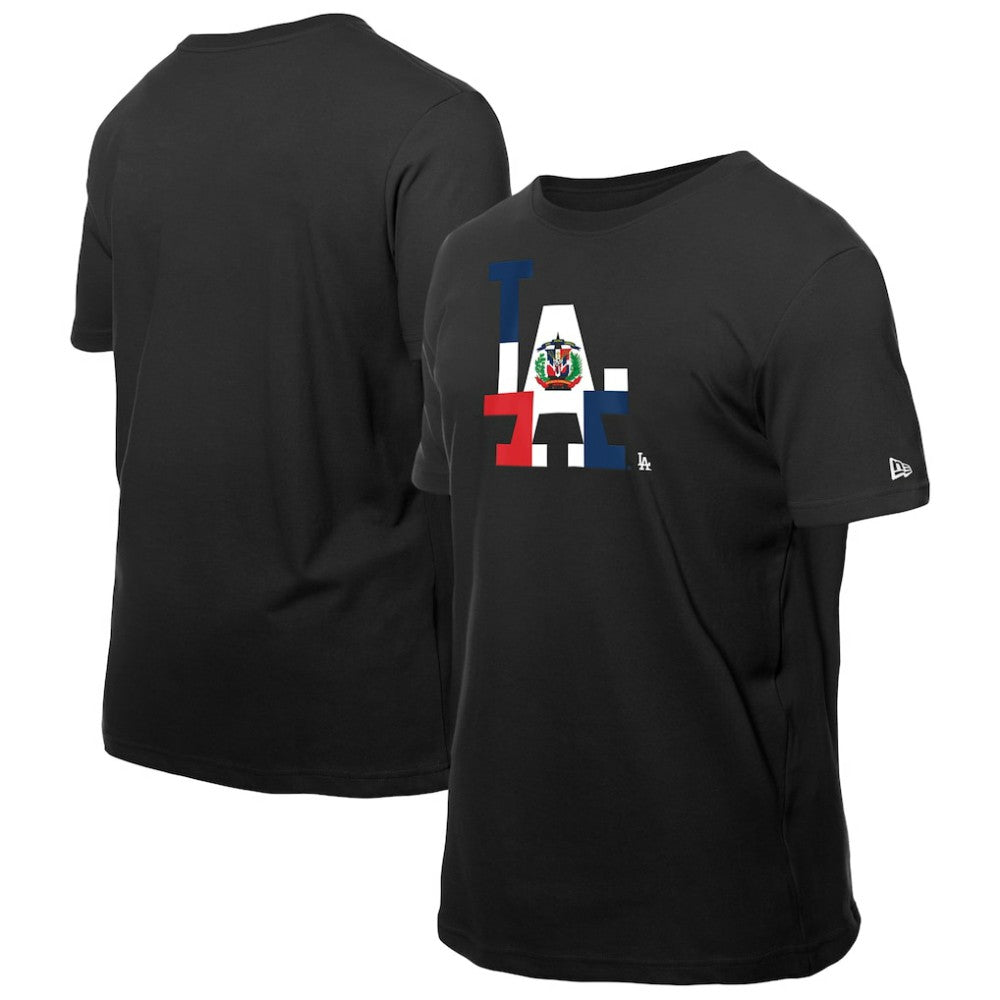 Los Angeles Dodgers Dominican Republic Flag Logo T-Shirt Black