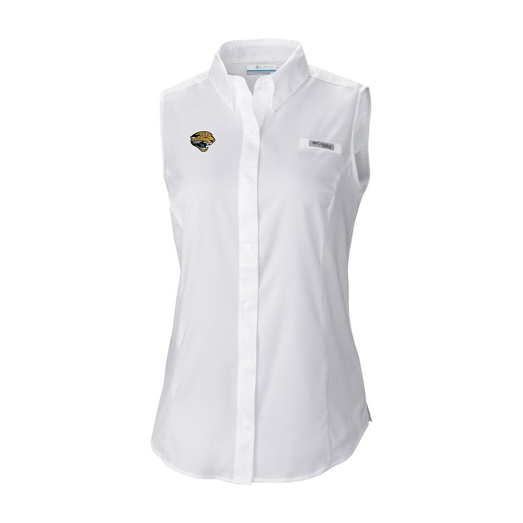 Jacksonville Jaguars Women's Historic Tamiami Omni-Shade Sleeveless Button-Up Shirt - White sale