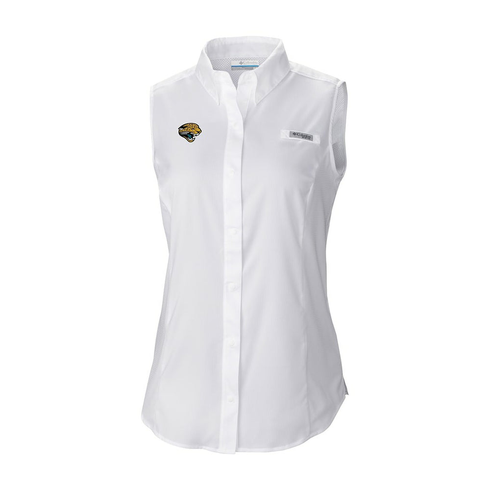 Jacksonville Jaguars Women's Historic Tamiami Omni-Shade Sleeveless Button-Up Shirt - White sale