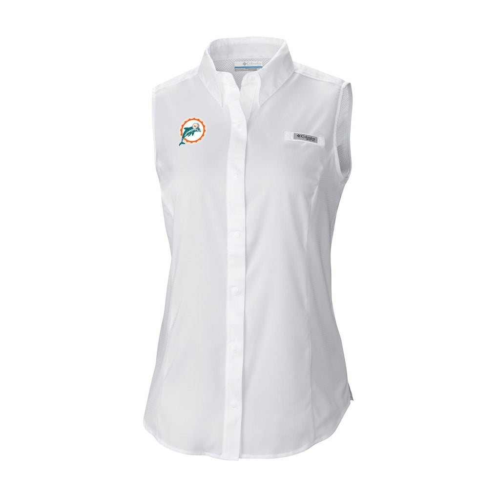 Miami Dolphins Women's Historic Tamiami Omni-Shade Sleeveless Button-Up Shirt - White sale