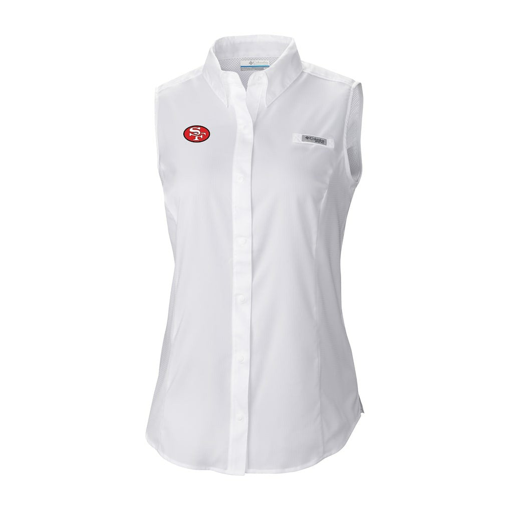 San Francisco 49ers Women's Historic Tamiami Omni-Shade Sleeveless Button-Up Shirt - White outlet