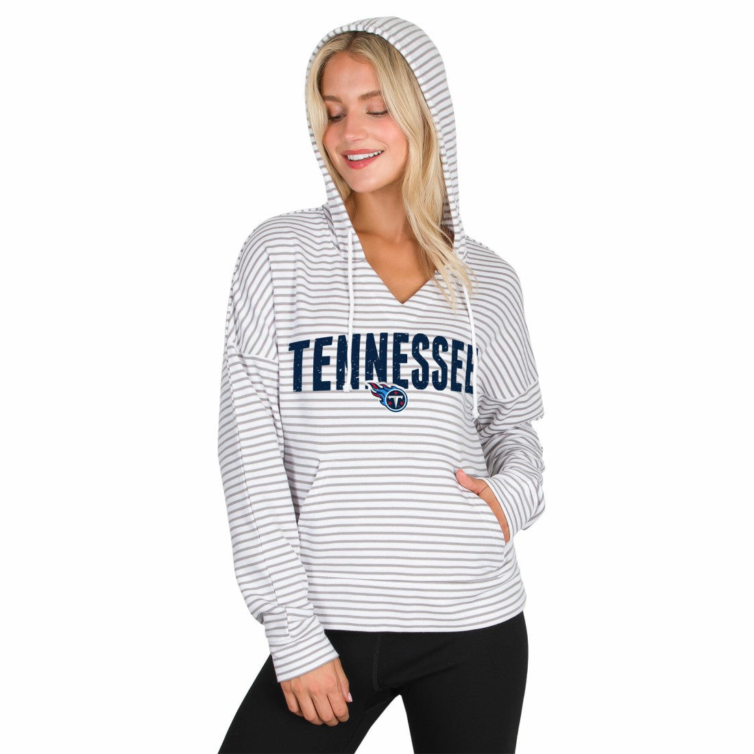 Tennessee Titans Concepts Sport Women's Liftoff Striped V-Neck Hoodie - White/Gray online