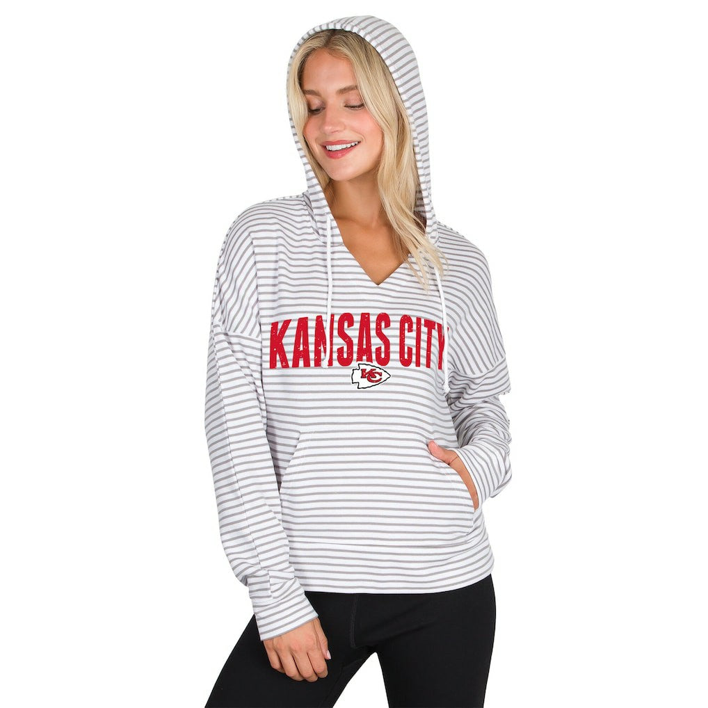 Kansas City Chiefs Concepts Sport Women's Liftoff Striped V-Neck Hoodie - White/Gray online