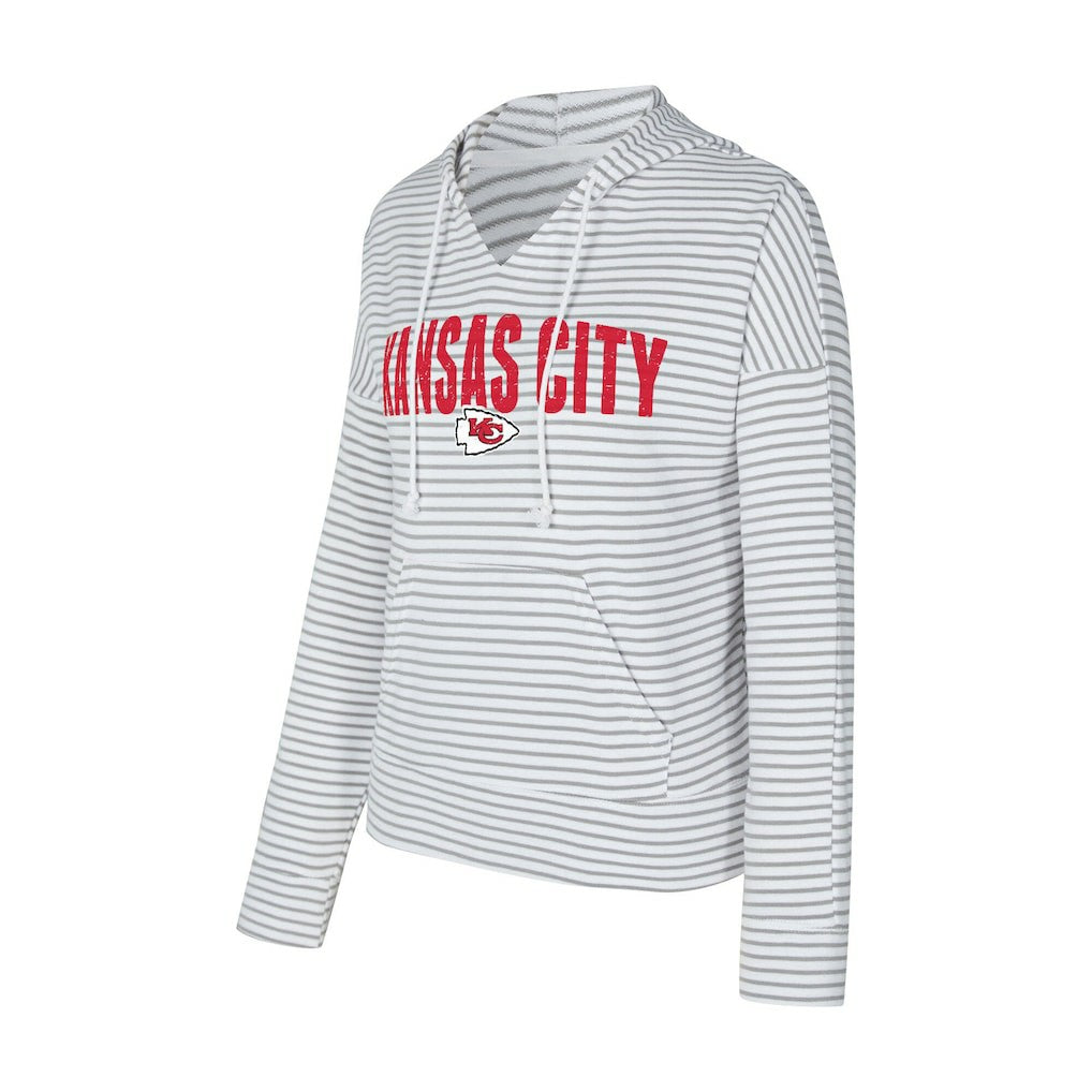 Kansas City Chiefs Concepts Sport Women's Liftoff Striped V-Neck Hoodie - White/Gray online
