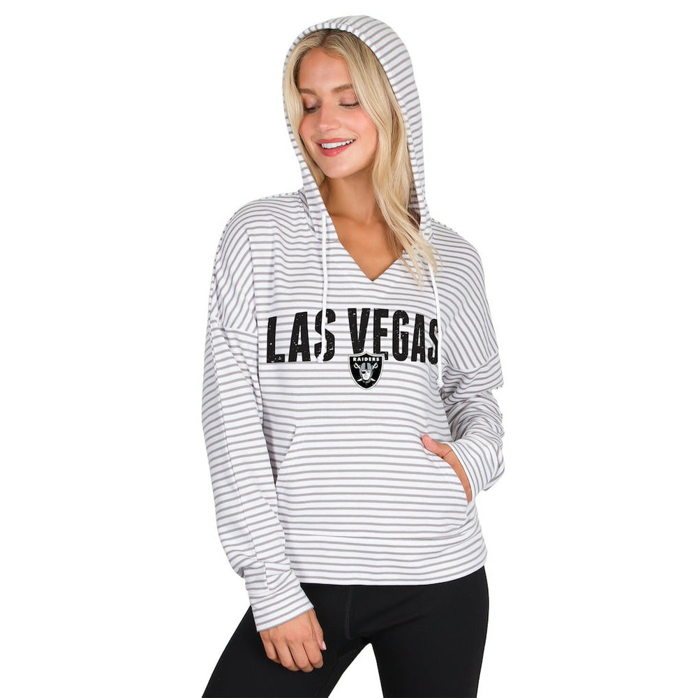 Las Vegas Raiders Concepts Sport Women's Liftoff Striped V-Neck Hoodie - White/Gray online