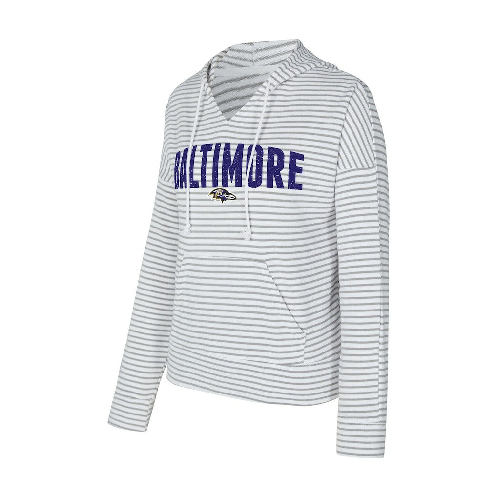 Baltimore Ravens Concepts Sport Women's Liftoff Striped V-Neck Hoodie - White/Gray sale