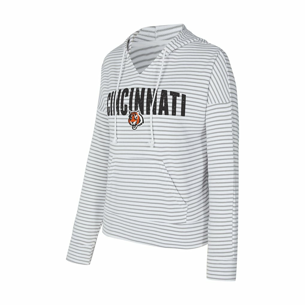 Cincinnati Bengals Concepts Sport Women's Liftoff Striped V-Neck Hoodie - White/Gray outlet