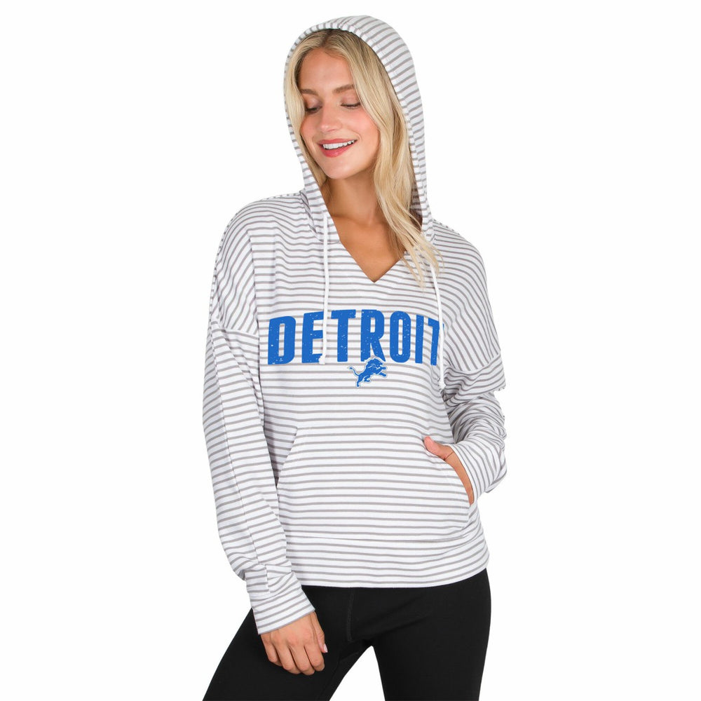 Detroit Lions Concepts Sport Women's Liftoff Striped V-Neck Hoodie - White/Gray on sale
