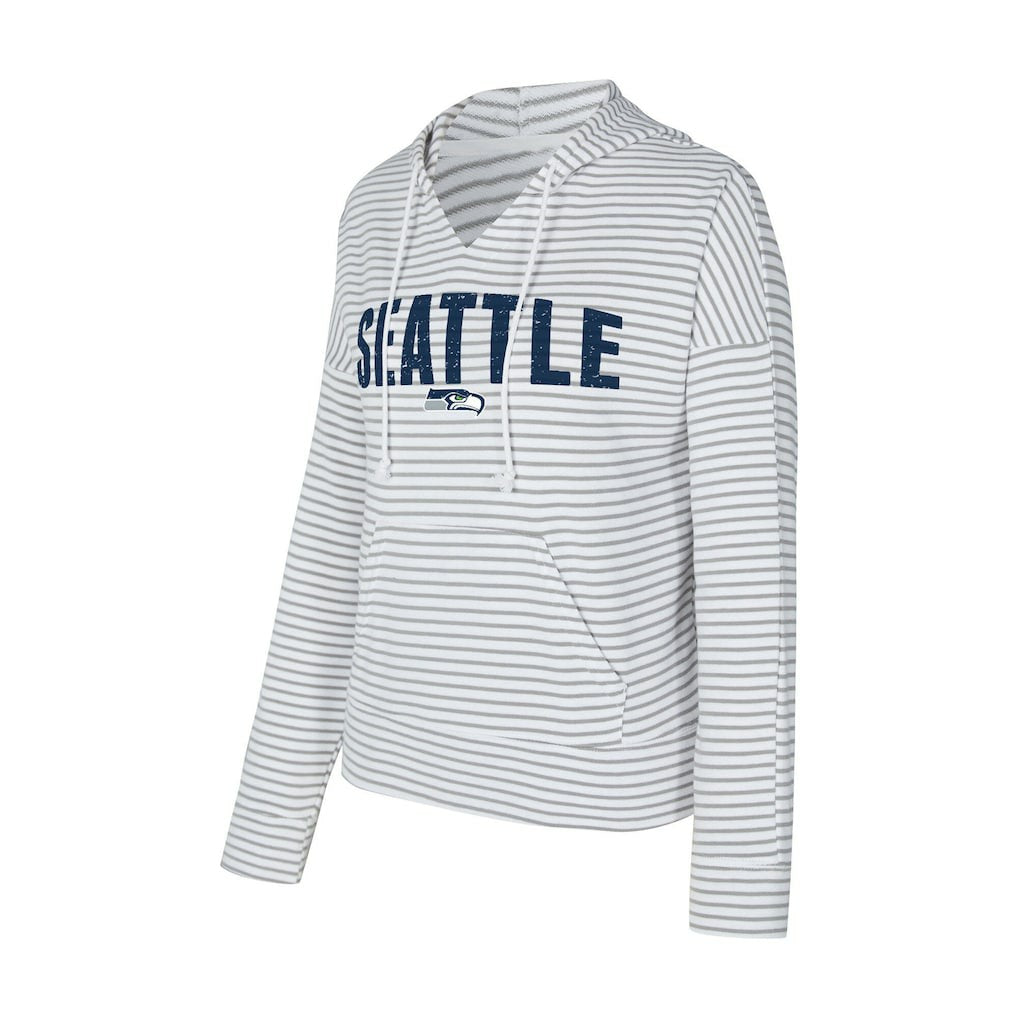Seattle Seahawks Concepts Sport Women's Liftoff Striped V-Neck Hoodie - White/Gray on sale