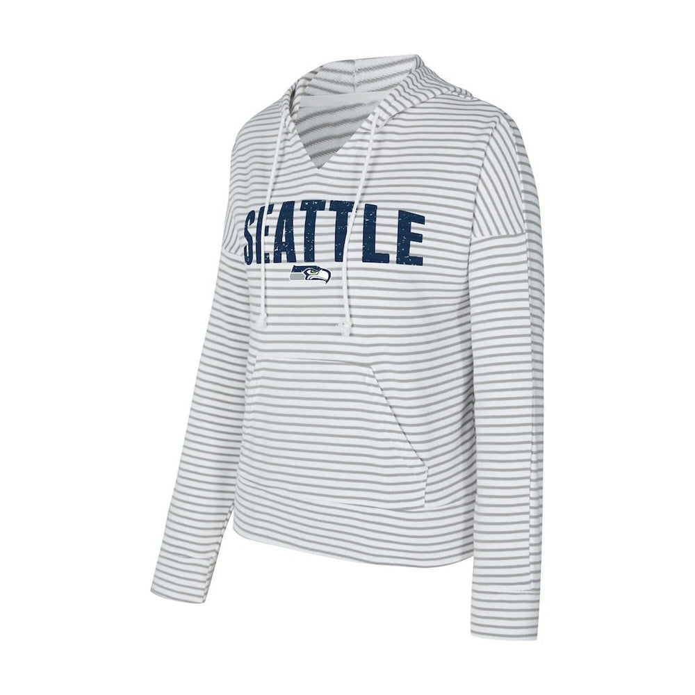 Seattle Seahawks Concepts Sport Women's Liftoff Striped V-Neck Hoodie - White/Gray on sale